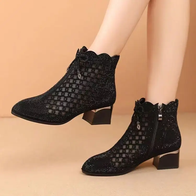 Black Chunky Heel Mesh Sandals for Women 2024 — feature 3