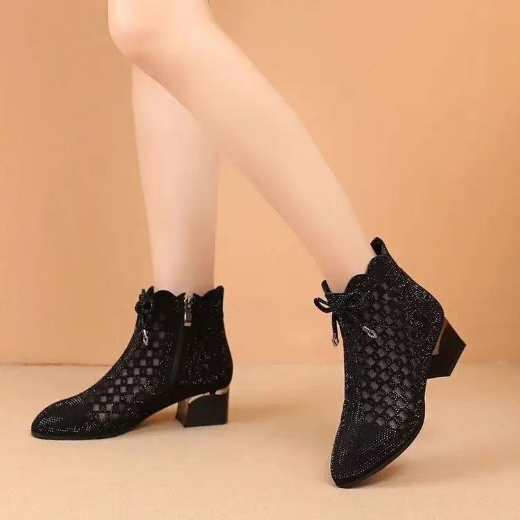 Black Chunky Heel Mesh Sandals for Women 2024 — feature 4
