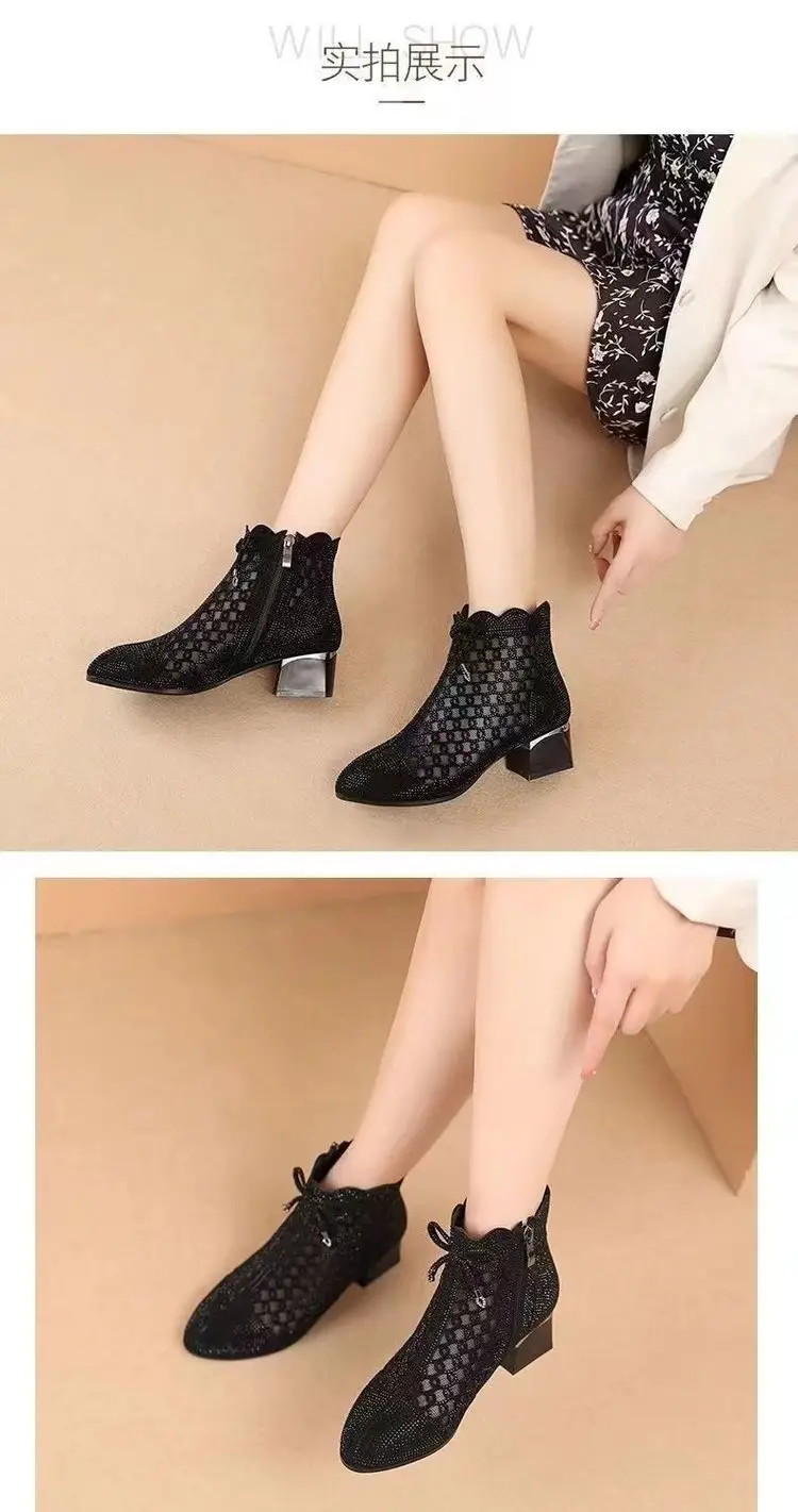 Black Chunky Heel Mesh Sandals for Women 2024 — feature 7