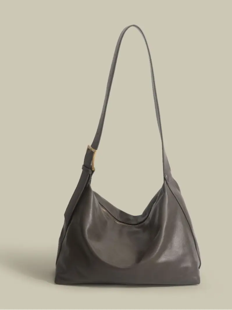 Brown Pu Leather Shoulder Bag with Wide Strap