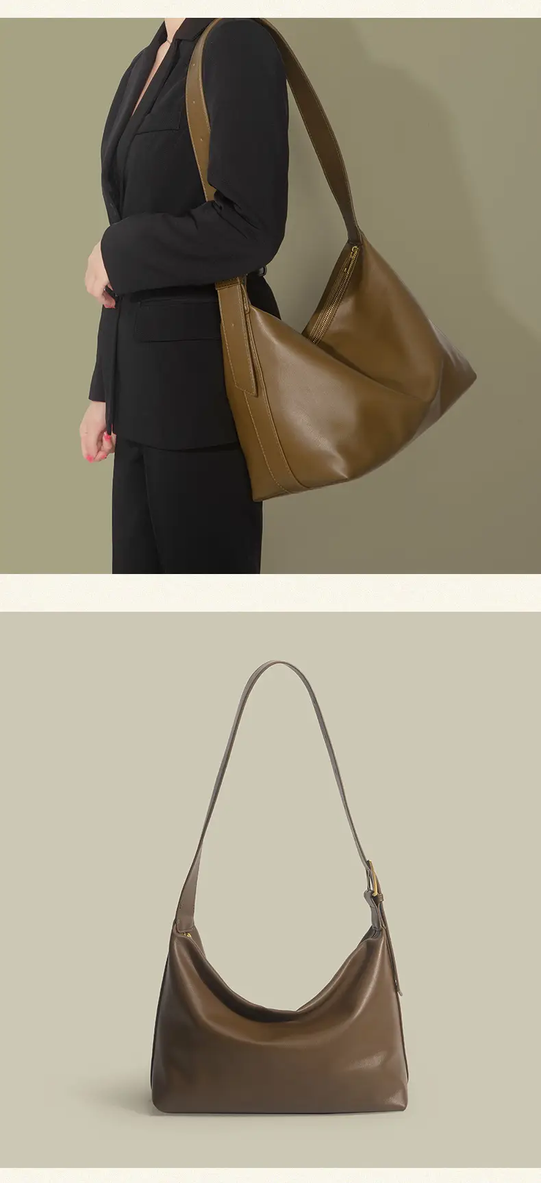 Brown Pu Leather Shoulder Bag with Wide Strap — feature 10