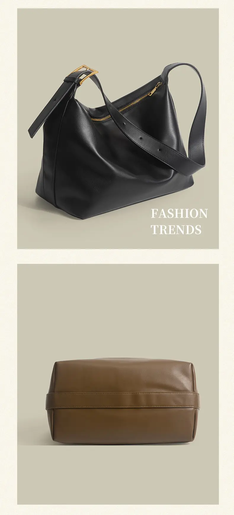 Brown Pu Leather Shoulder Bag with Wide Strap — feature 9