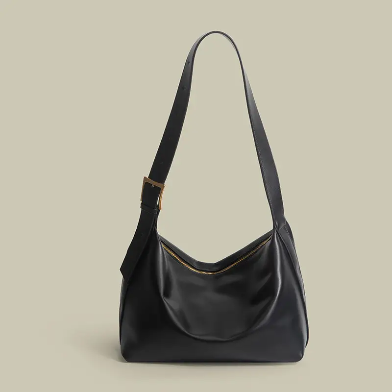 Brown Pu Leather Shoulder Bag with Wide Strap