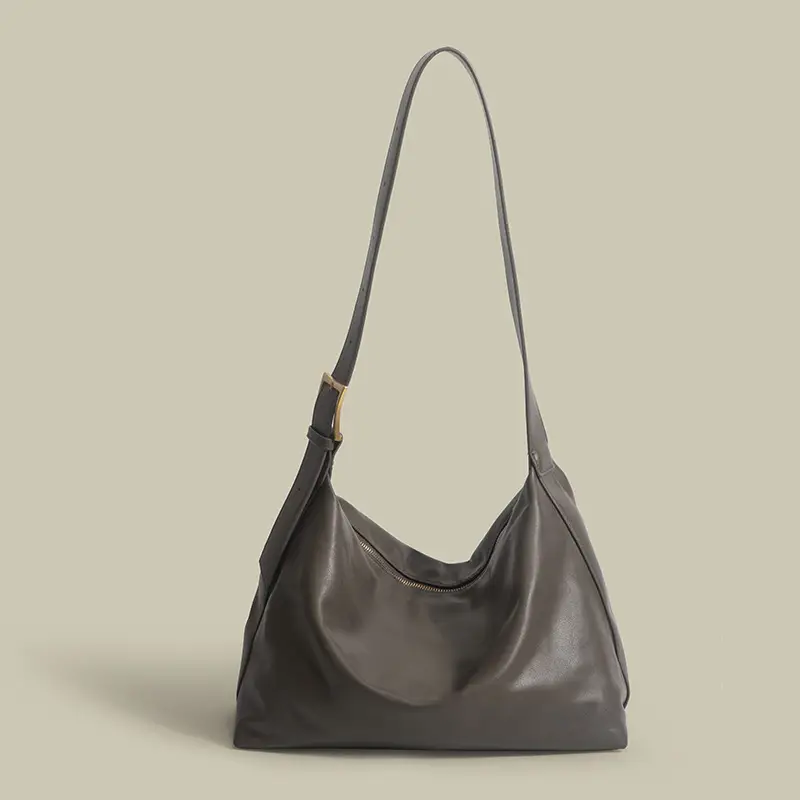 Brown Pu Leather Shoulder Bag with Wide Strap