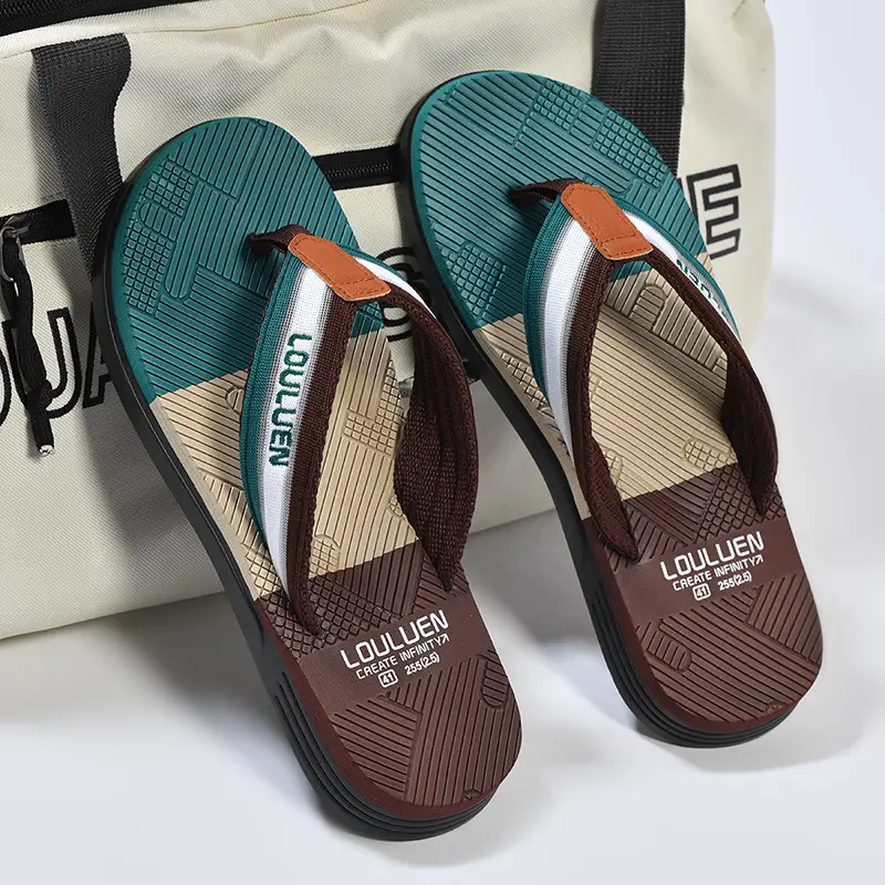 2025 Men's Distinctive Non-Slip Beach Slippers Brown Green - Image 6