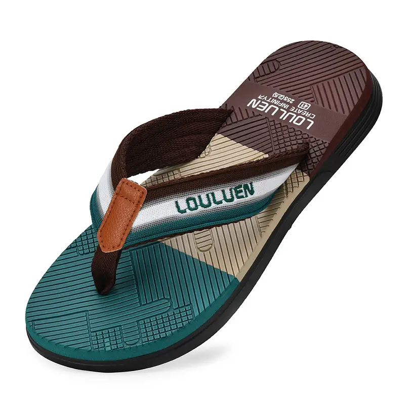 2025 Men's Distinctive Non-Slip Beach Slippers Brown Green - Image 9