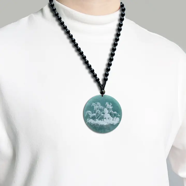 Ice Bottom Blue Water Eight Horses Necklace - Image 2