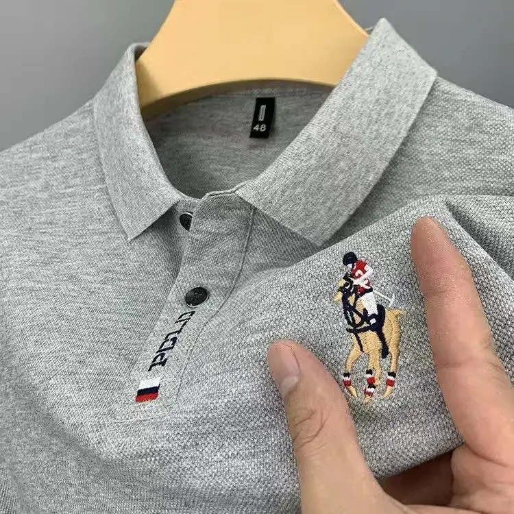 Men's White Embroidered Polo Shirt with Horse Design - Image 5