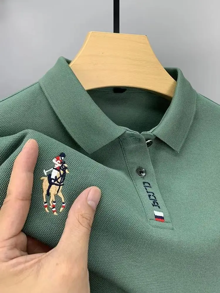 Men's White Embroidered Polo Shirt with Horse Design — feature 12
