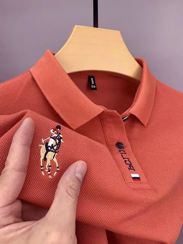 Men's White Embroidered Polo Shirt with Horse Design — feature 13