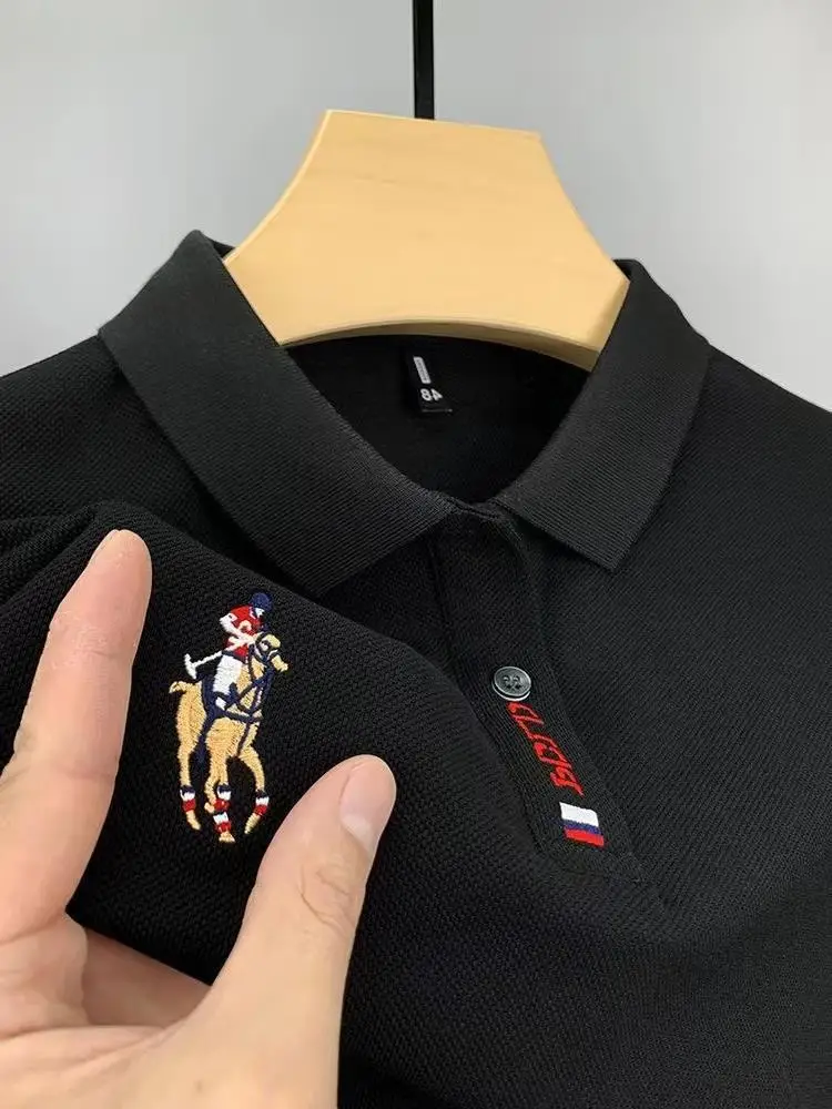 Men's White Embroidered Polo Shirt with Horse Design — feature 14