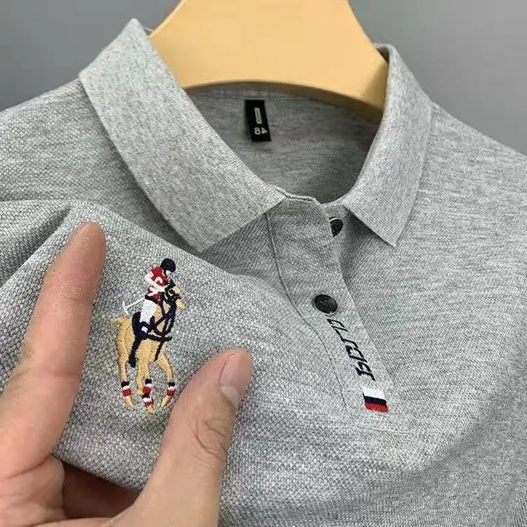 Men's White Embroidered Polo Shirt with Horse Design — feature 2