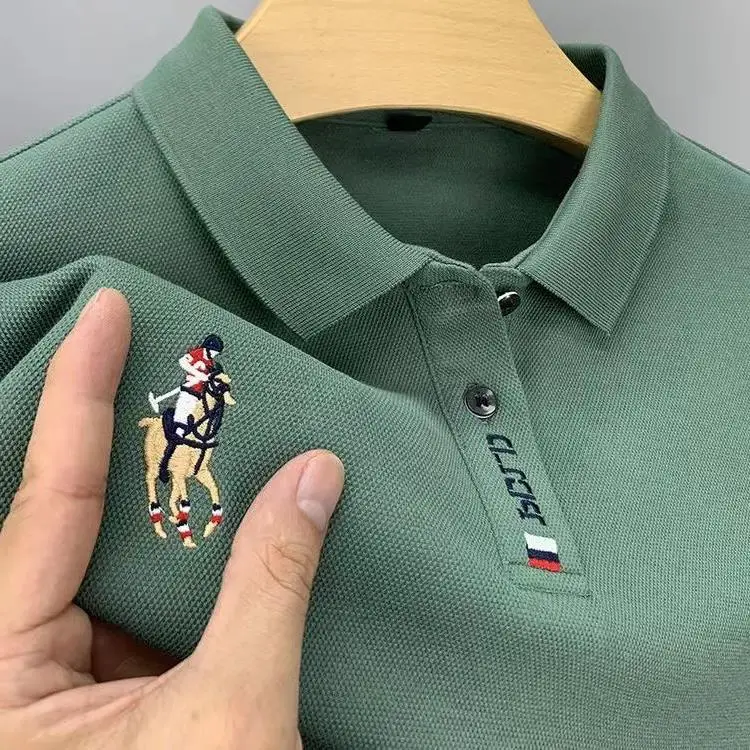 Men's White Embroidered Polo Shirt with Horse Design — feature 3