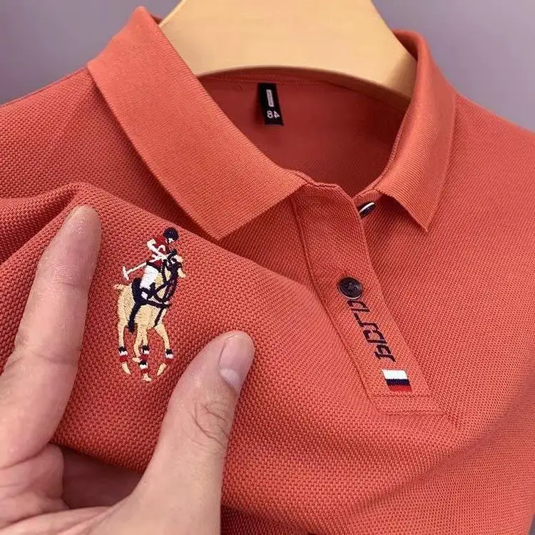 Men's White Embroidered Polo Shirt with Horse Design — feature 4