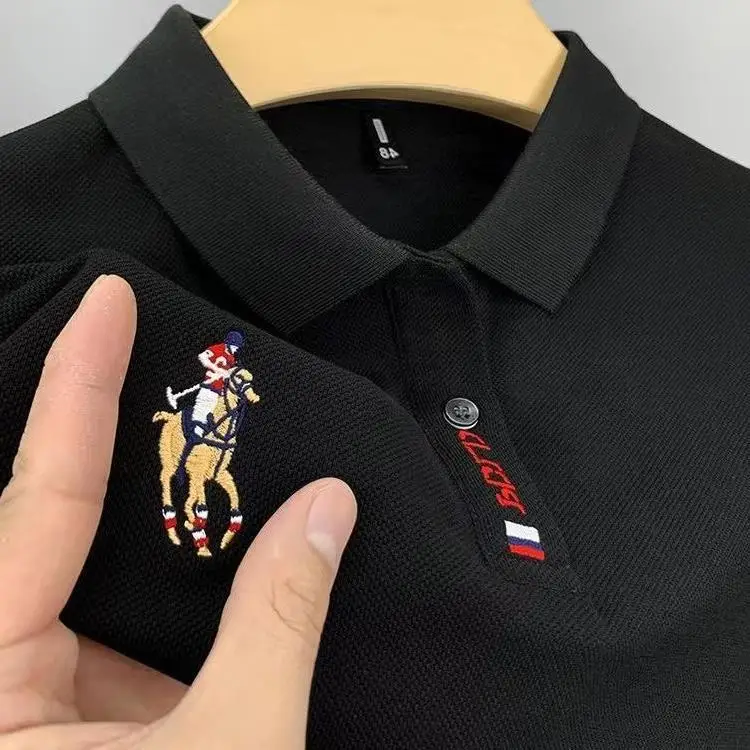 Men's White Embroidered Polo Shirt with Horse Design — feature 5