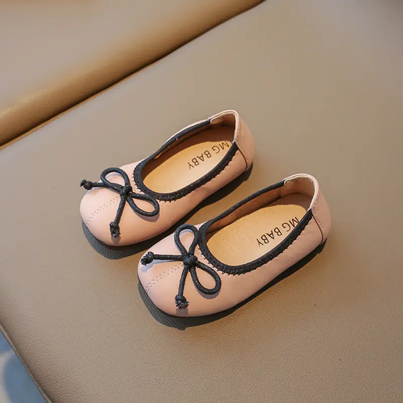 Flats Flats 2025 Spring & Fall New Soft-Soled Bow Girls Princess Shoes Korean Style Slip-On Kidsren's Leather Shoes - Image 3