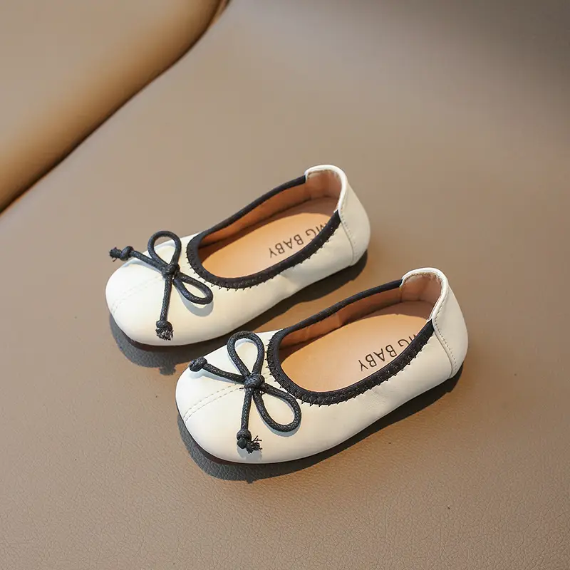 Flats Flats 2025 Spring & Fall New Soft-Soled Bow Girls Princess Shoes Korean Style Slip-On Kidsren's Leather Shoes - Image 2