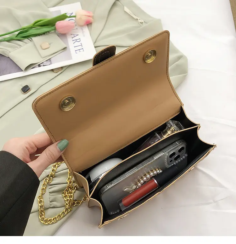 Black Velvet Square Handbag with Gold Chain for Women — feature 8