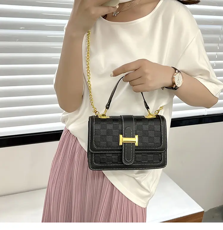 Black Velvet Square Handbag with Gold Chain for Women — feature 9