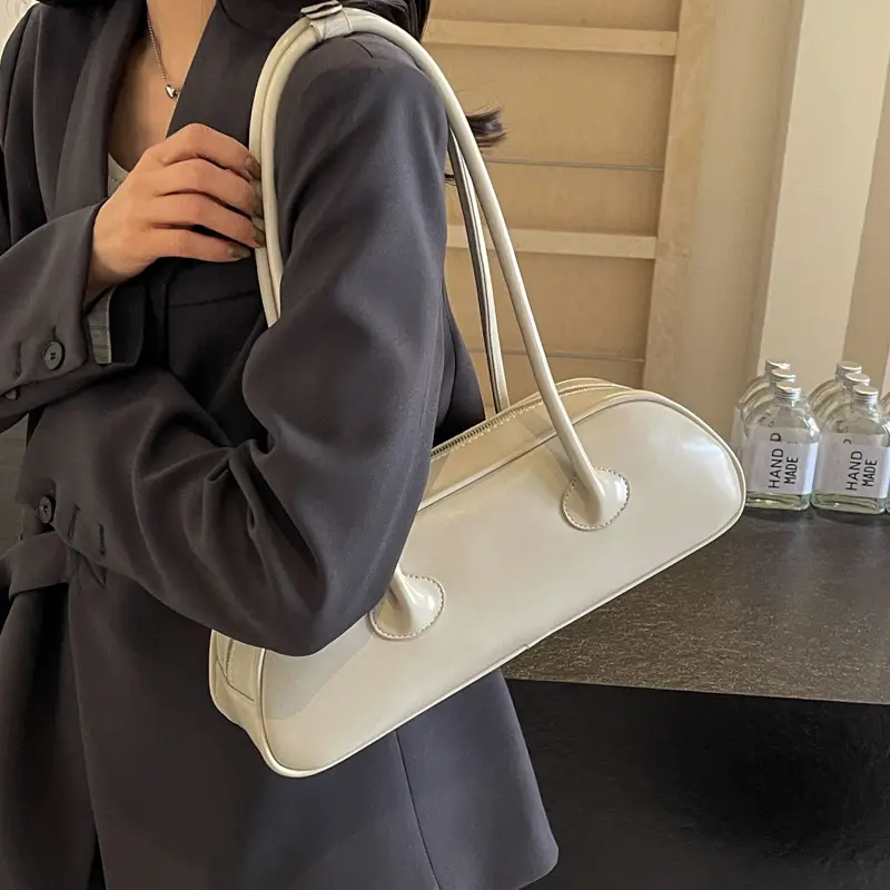 Women's New French Textured Shoulder Bag Cream 2024 - Image 8
