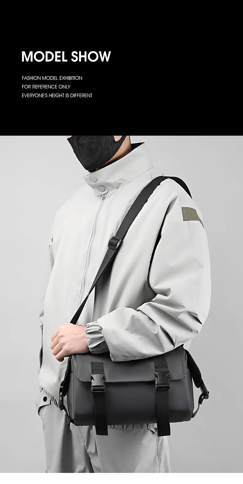 Black Japanese & Korean Style Shoulder Bag for Men Women — feature 16