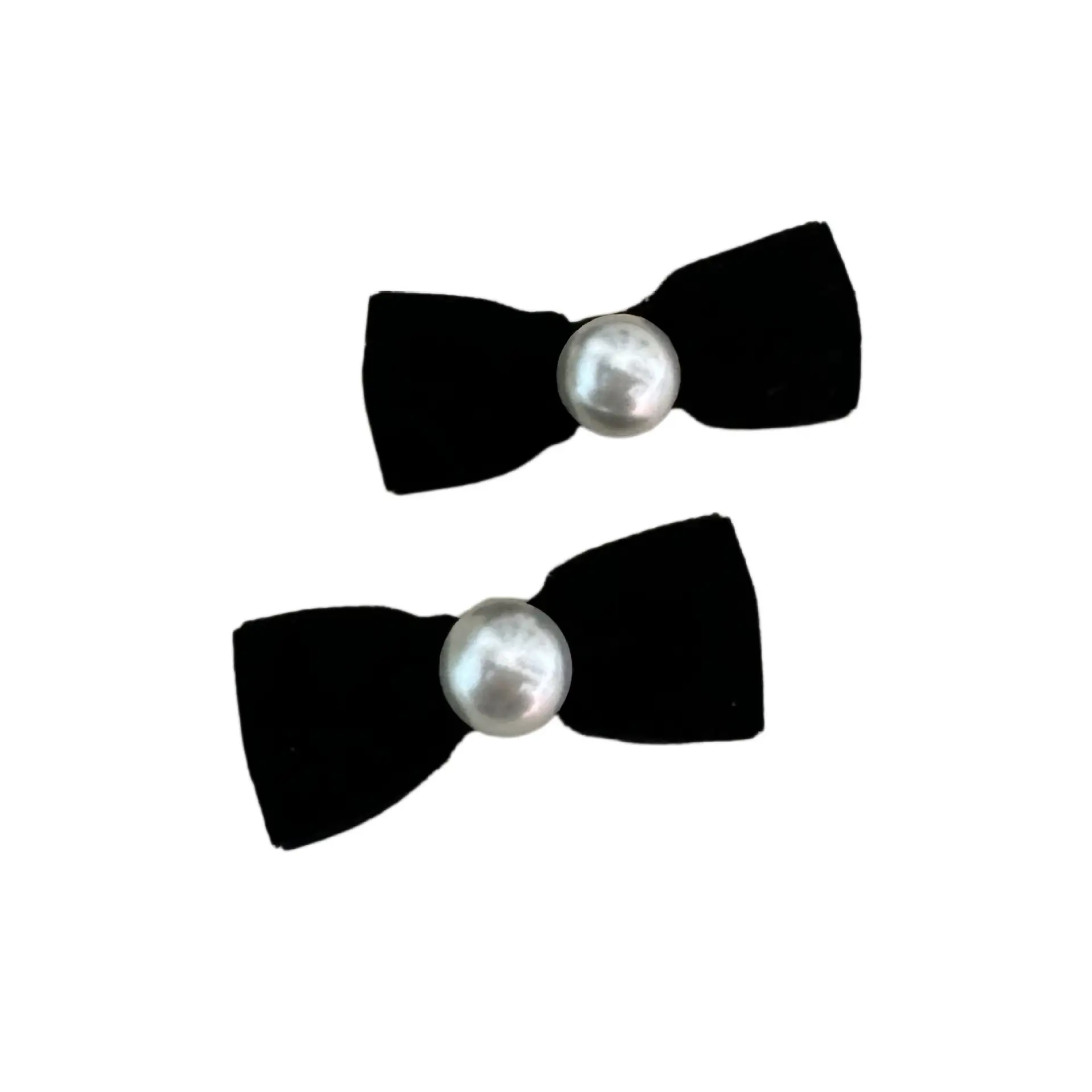 Velvet Bow Pearl Hairpin French Retro Side Clip Bangs Clip Small Chanel-Style Hair Accessory Versatile