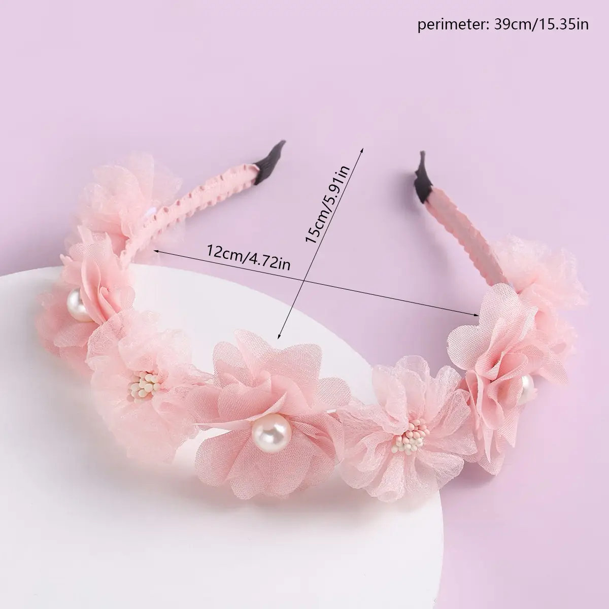 Pink Floral Hairband with Pearl Centerpiece — feature 2