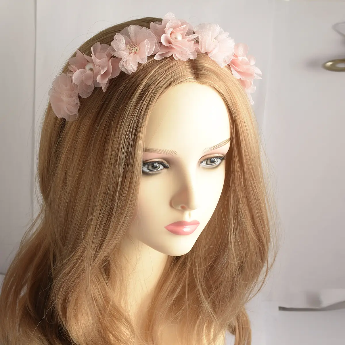 Pink Floral Hairband with Pearl Centerpiece — feature 3