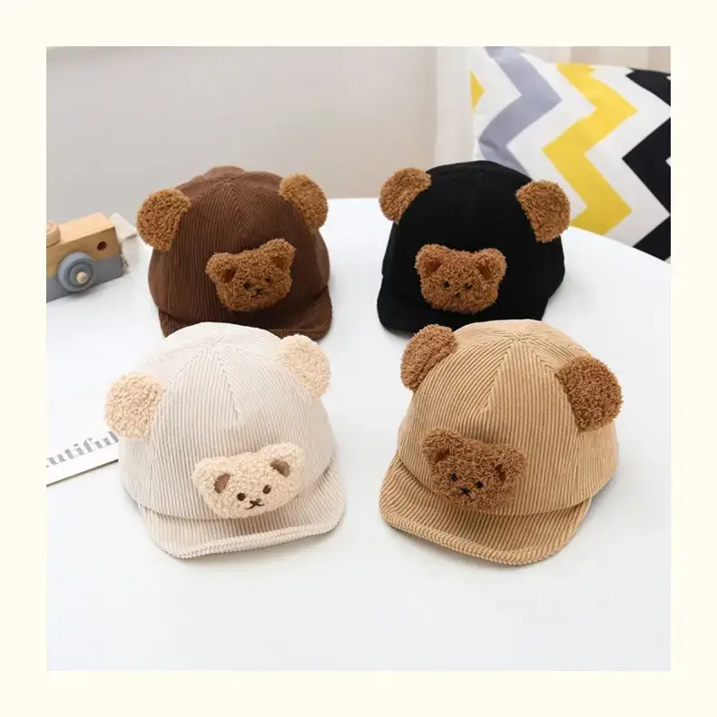 Brown Bear Embroidered Baby Cap for Boys Autumn Winter — feature 1