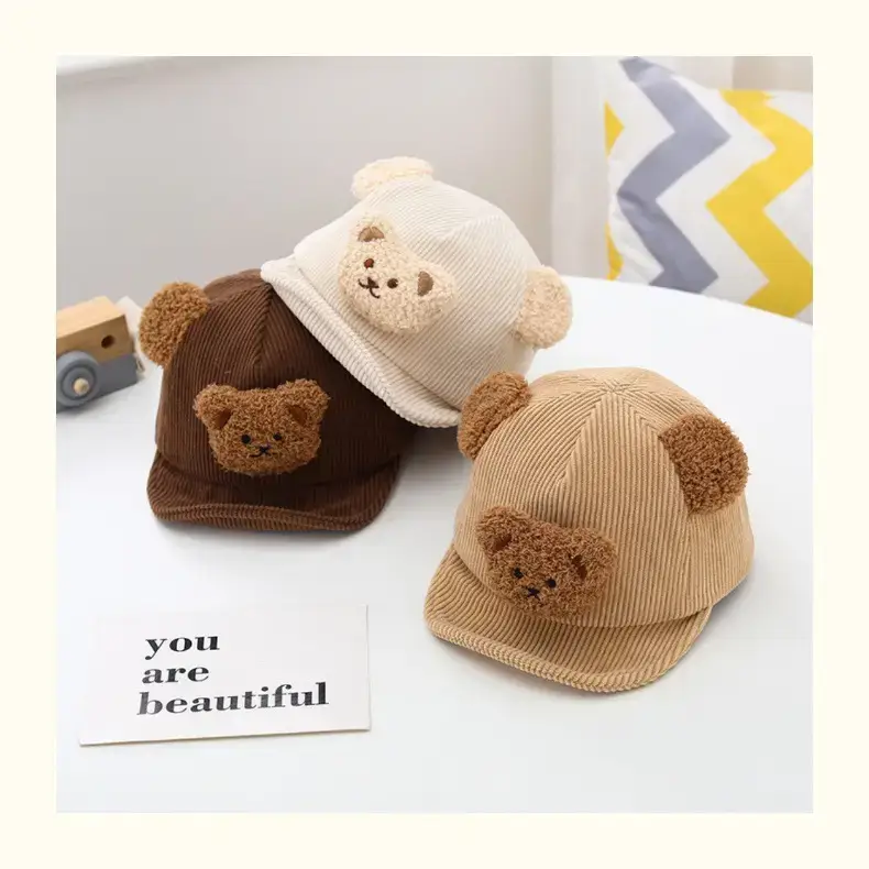 Brown Bear Embroidered Baby Cap for Boys Autumn Winter — feature 2