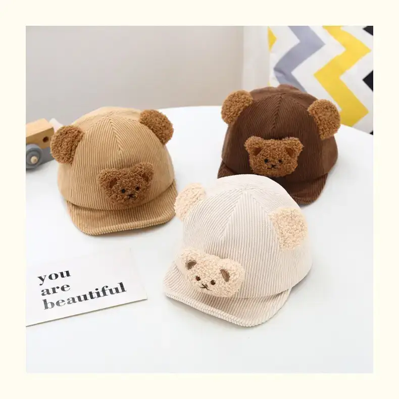 Brown Bear Embroidered Baby Cap for Boys Autumn Winter — feature 3