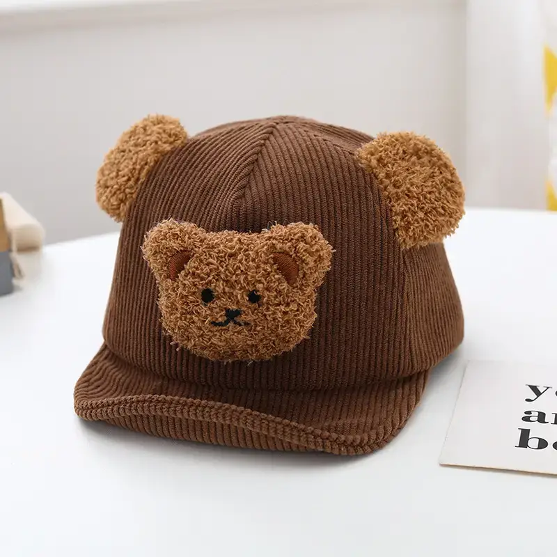 Brown Bear Embroidered Baby Cap for Boys Autumn Winter - Image 2