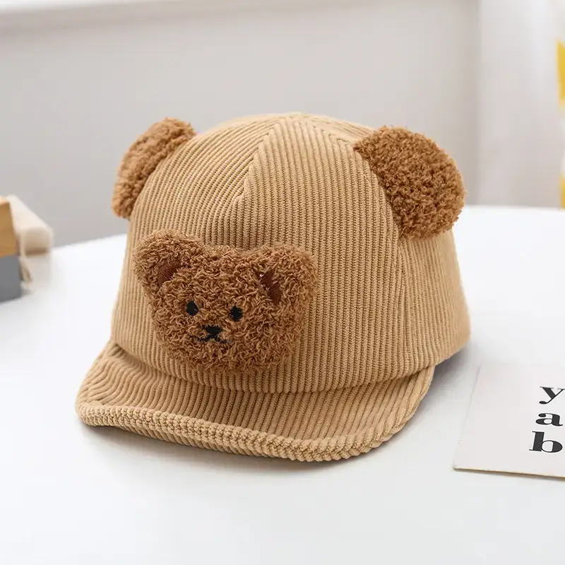 Brown Bear Embroidered Baby Cap for Boys Autumn Winter - Image 3