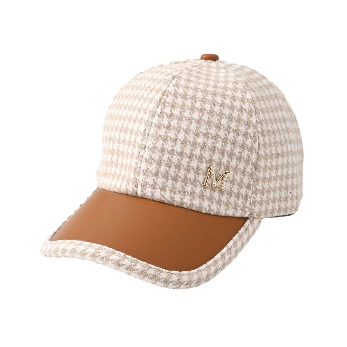 Korean Style Houndstooth Cap with Leather Bristle for Women - Image 5
