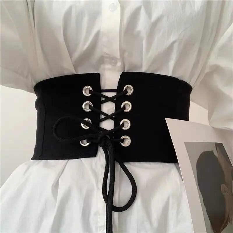 Black Elastic Waist Belt with Button Closure for Women - Image 3