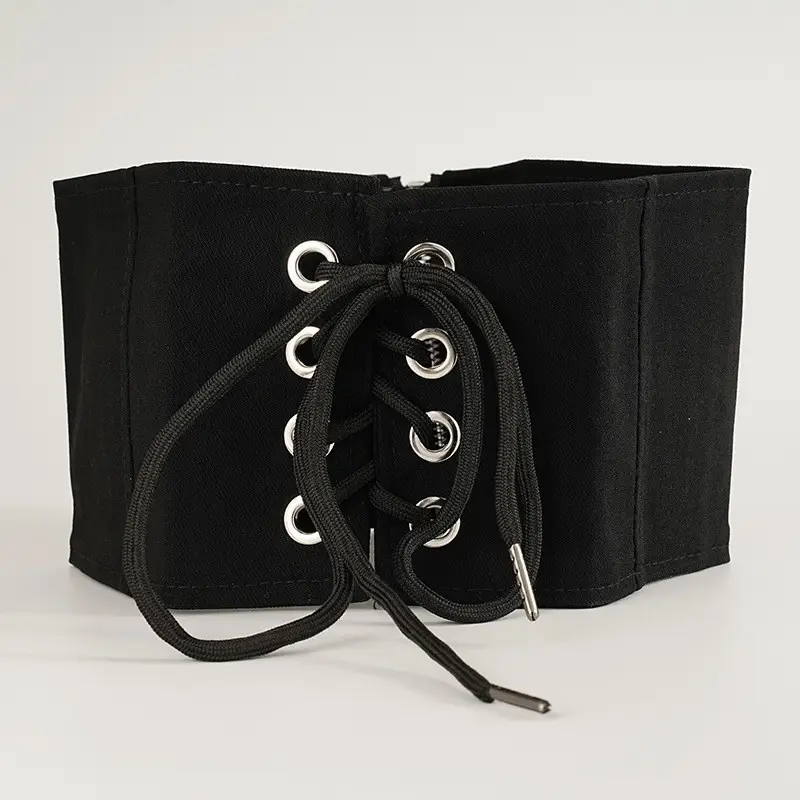Black Elastic Waist Belt with Button Closure for Women - Image 4
