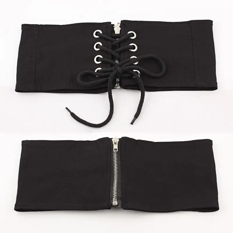 Black Elastic Waist Belt with Button Closure for Women - Image 5