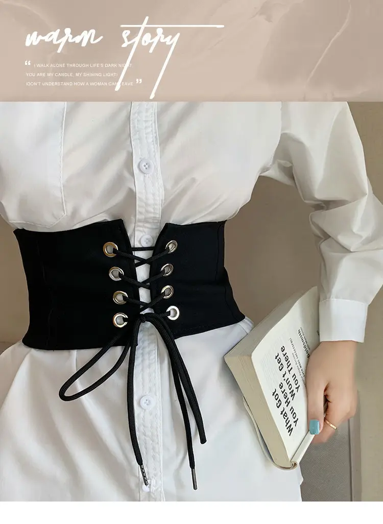 Black Elastic Waist Belt with Button Closure for Women — feature 2
