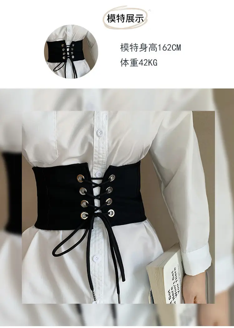 Black Elastic Waist Belt with Button Closure for Women — feature 6