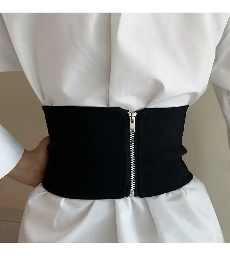 Black Elastic Waist Belt with Button Closure for Women — feature 8