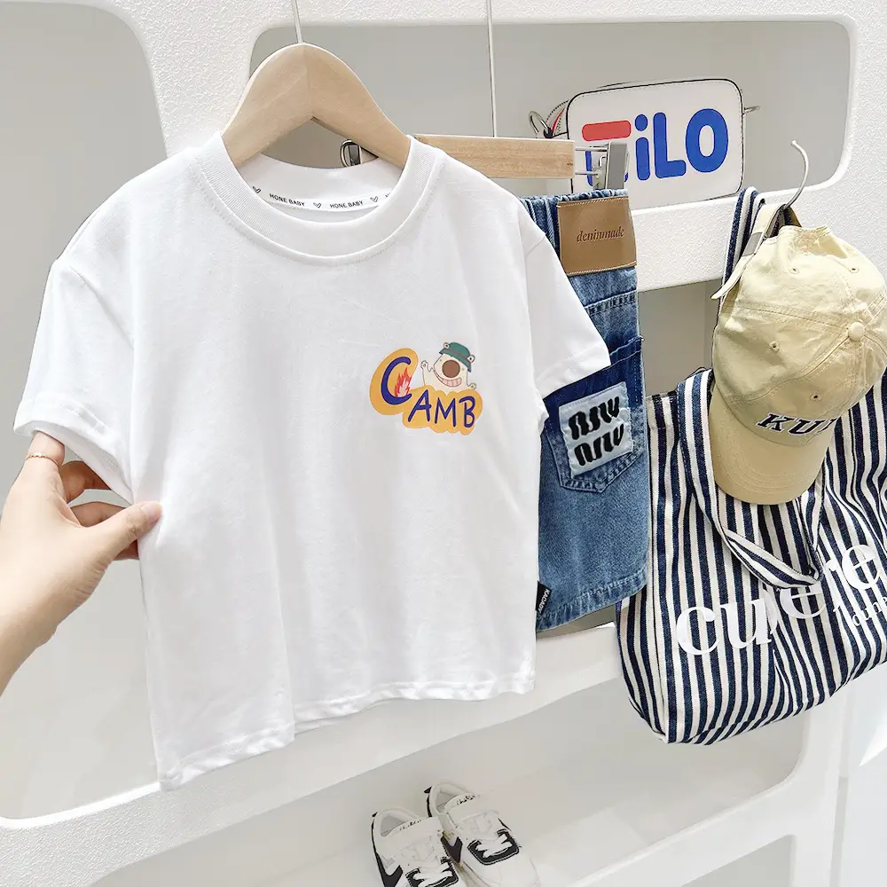 Children's White T-Shirt with "CAMP" Graphic Summer 2024 — feature 3