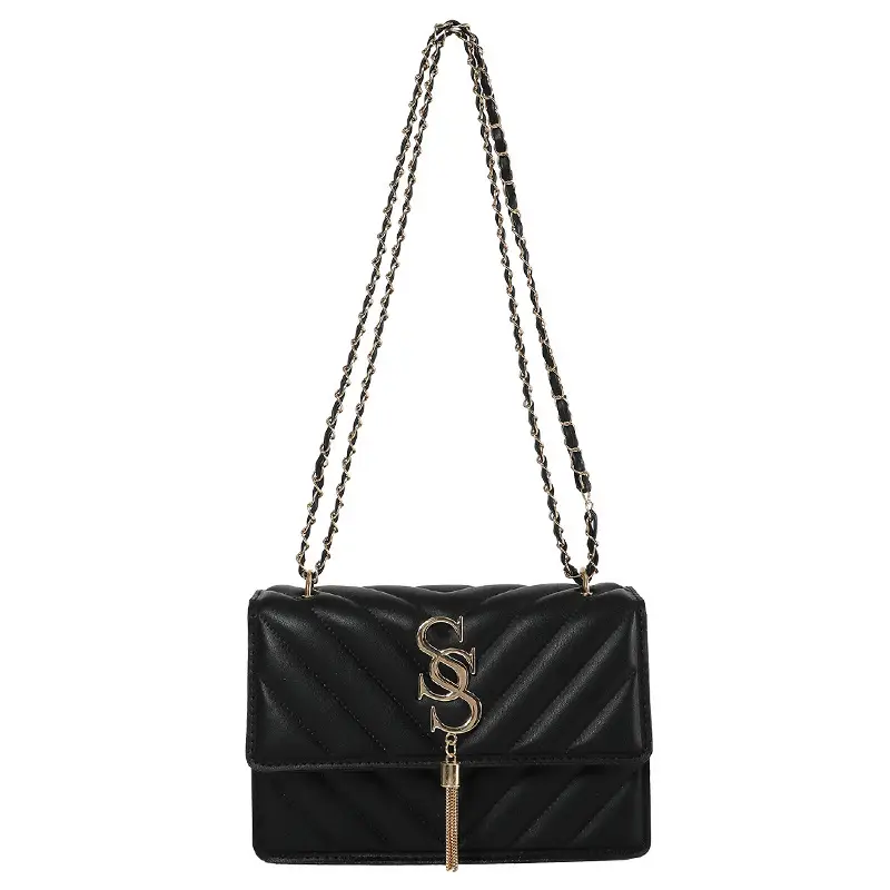 Women's tan quilted shoulder bag with chain strap - Image 9