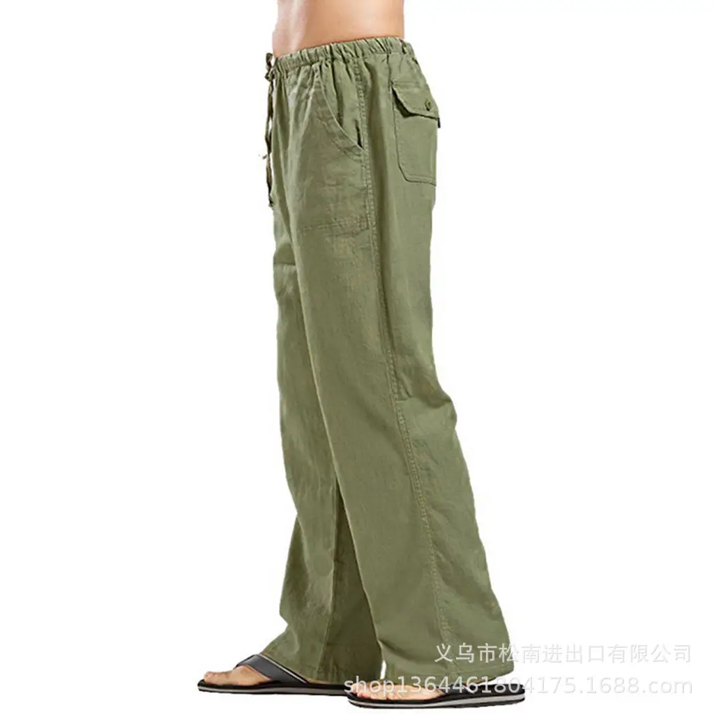 Men's Linen Casual Pants Spring Autumn Black White