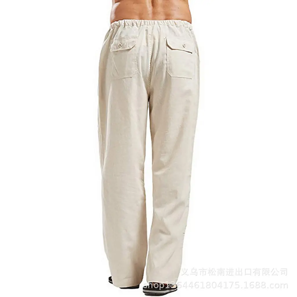 Men's Linen Casual Pants Spring Autumn Black White