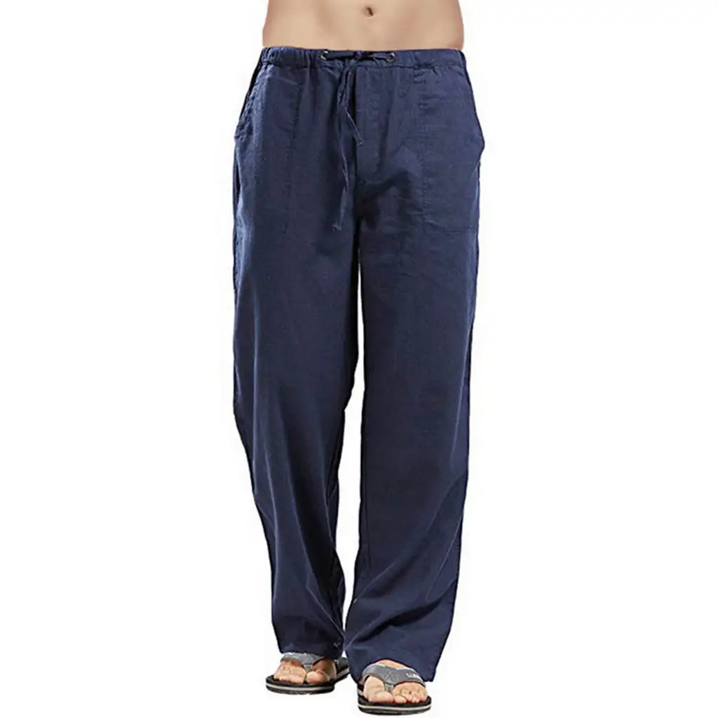 Men's Linen Casual Pants Spring Autumn Black White — feature 16