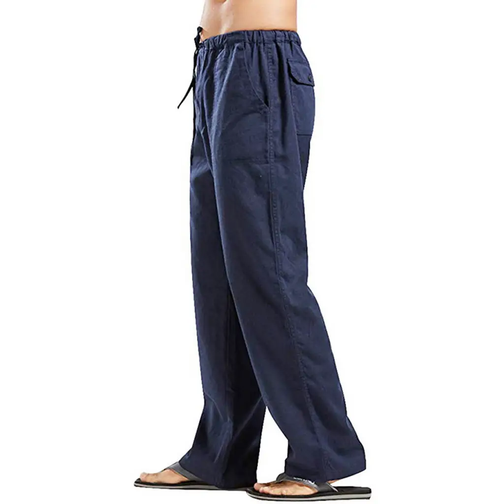 Men's Linen Casual Pants Spring Autumn Black White — feature 17