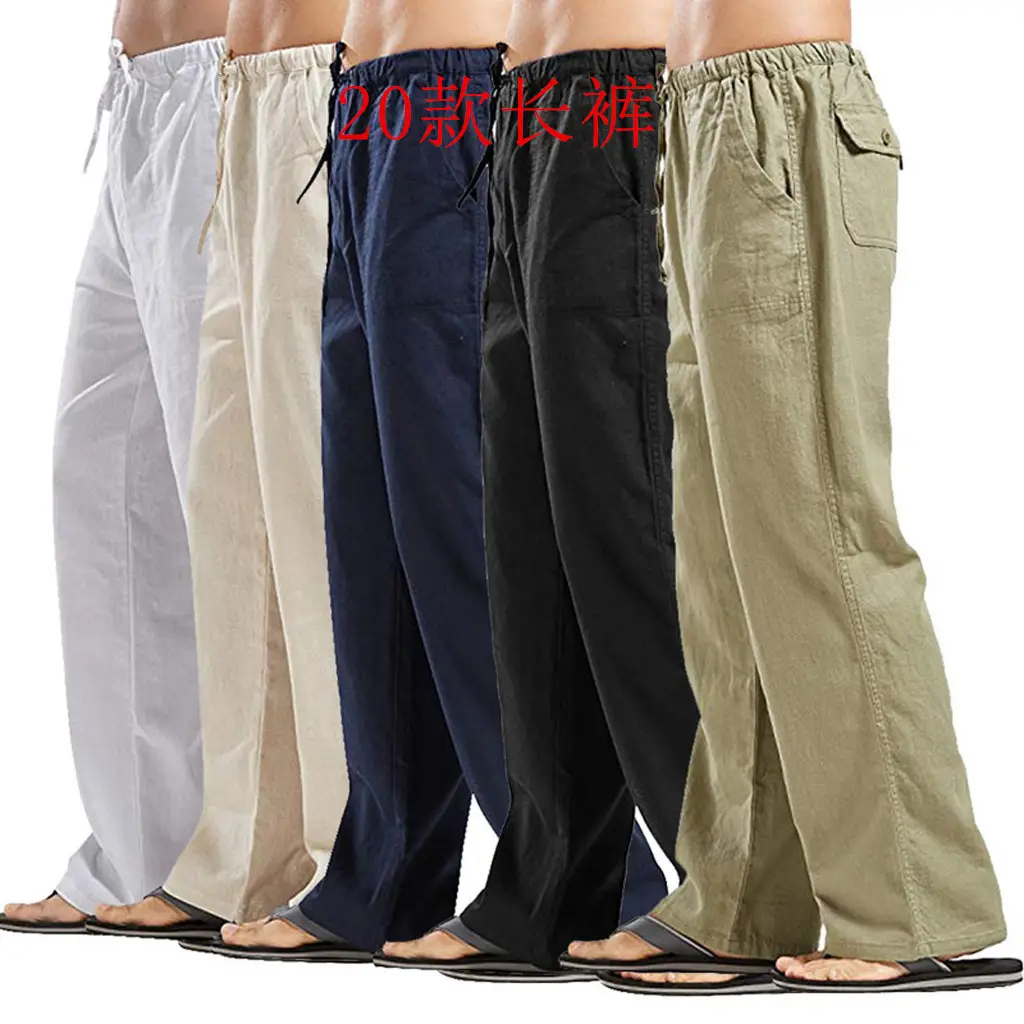 Men's Linen Casual Pants Spring Autumn Black White — feature 2