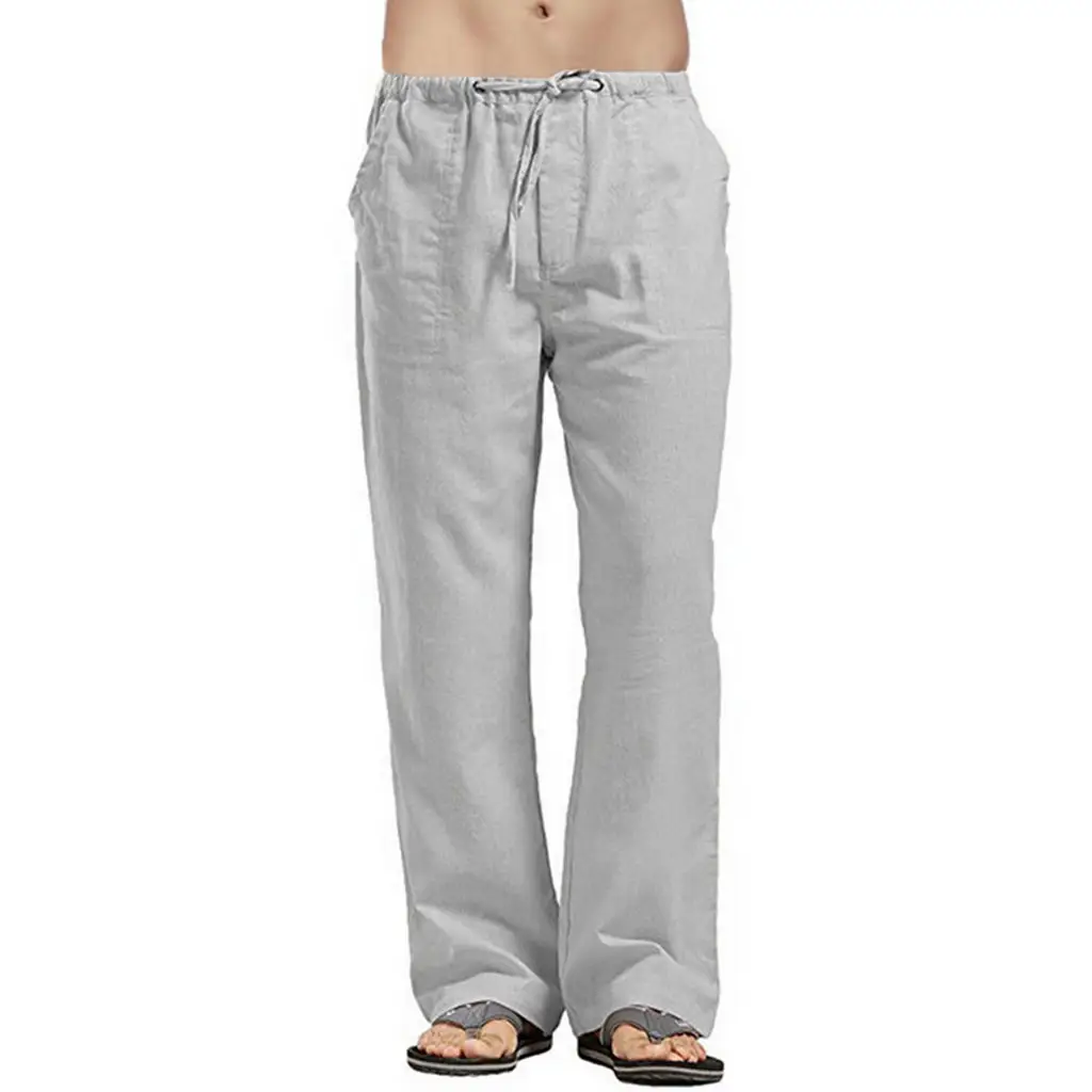 Men's Linen Casual Pants Spring Autumn Black White — feature 25