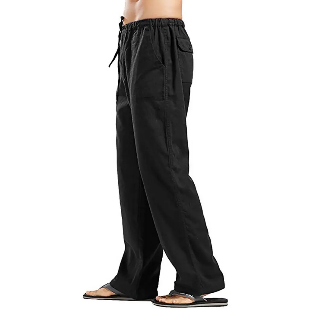 Men's Linen Casual Pants Spring Autumn Black White — feature 8