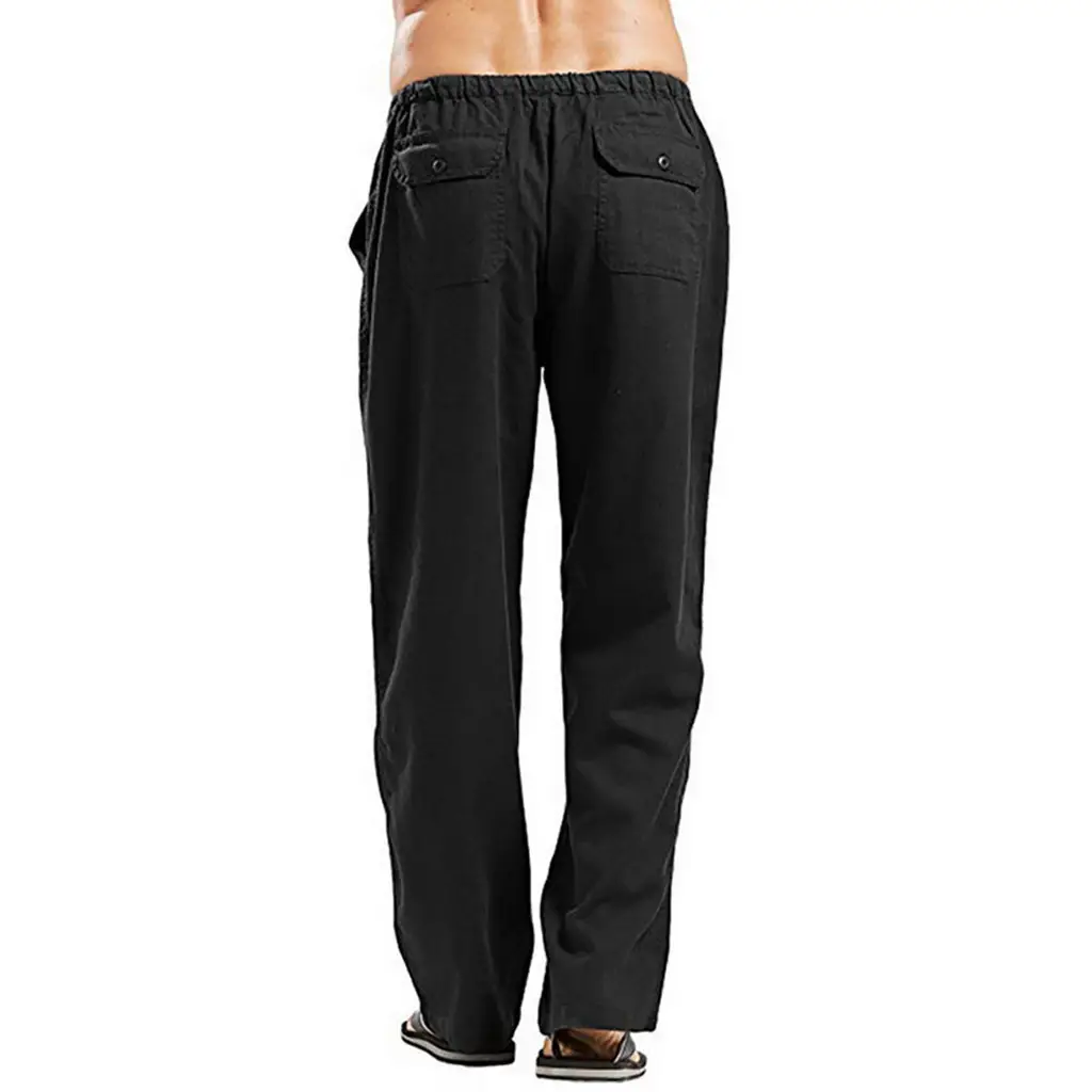 Men's Linen Casual Pants Spring Autumn Black White — feature 9